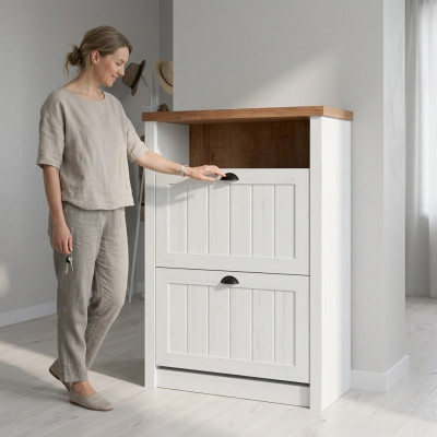 Schuhschrank 2 Fächer Weiß - Schuhregal Schuhständer Schuhe Flur Regale Landhaus