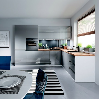 Moderne Küche L Zeile Küchen Schrank Design Möbel Maßfertigung Küchenzeile Grau