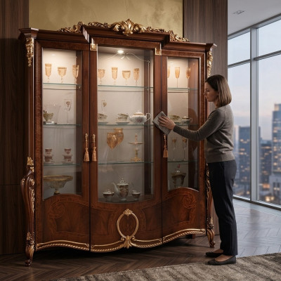 Vitrine 3 Tür Schrank Vitrinen Wohnzimmer Schränke Design Schrank Möbel Glas Neu