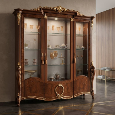 Vitrine 3 Tür Schrank Vitrinen Wohnzimmer Schränke Design Schrank Möbel Glas Neu