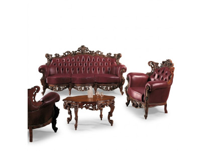 Luxus Möbel Sofagarnitur Couch Sofa Polster 3 + 1 Sitzer Couchtisch Holz 3tlg.