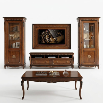 Set 4tlg. Wohnzimmer rtv Vitrine Kommode Couchtisch Holz Luxus Garnitur Gruppe