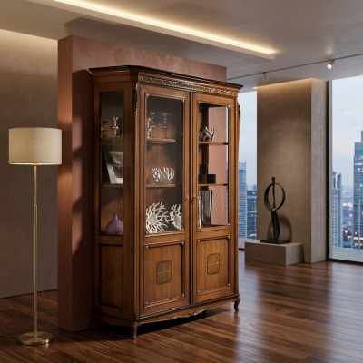 Vitrinen Glas Schrank Echtholz Vitrine Wohnzimmer Möbel Anrichte Massive Holz