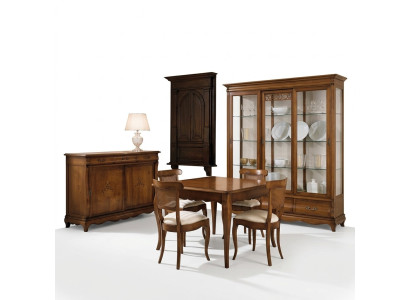 Garnitur Set Tisch 4x Stühle Stuhl Vitrine Set Kommode Essgruppe 7tlg. Esszimmer
