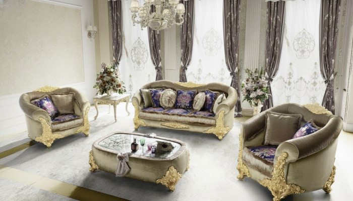 Sofa Polster 3 2 1 Sitzer Barock Holz 3tlg. Luxus Möbel Klassischer Sofagarnitur