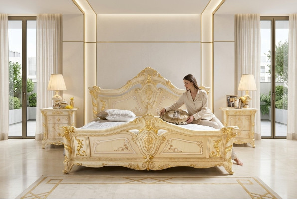 Klassisches Schlafzimmer Hotel Bett Barock Möbel Holz Betten Italien  Luxux