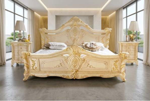 Klassisches Schlafzimmer Hotel Bett Barock Möbel Holz Betten Italien  Luxux