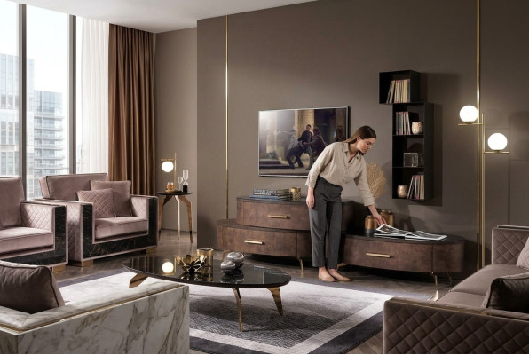 Wohnzimmer Set Design 2x Kommode Wandregal Wohnwand Regal Schränke 4tlg.