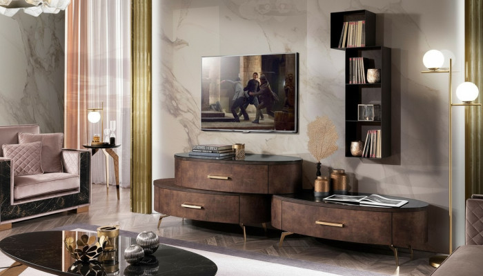 Wohnzimmer Set Design 2x Kommode Wandregal Wohnwand Regal Schränke 4tlg.