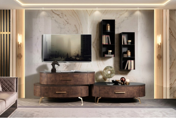 Design Wohnwand Sideboard rtv Lowboard Anrichte 4 tlg. Set Wandablage Neu