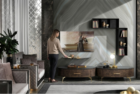 Wohnzimmer Regal Garnitur 4tlg. Design Wohnwand Schrank RTV Side Low Board