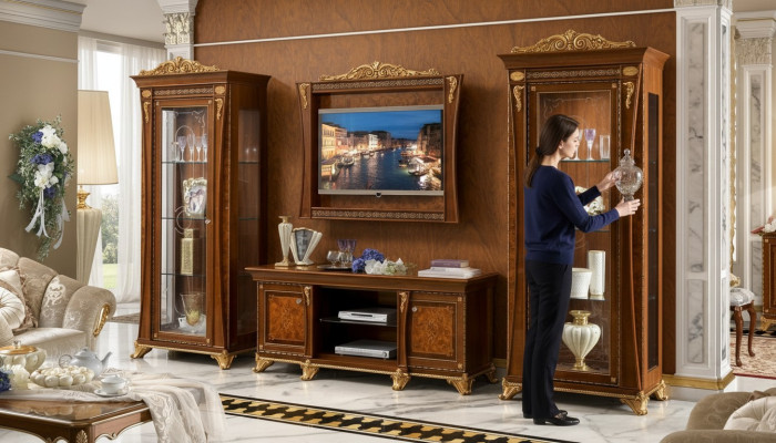 Set 4tlg. Wohnzimmer rtv 2x Vitrine tv Rahmen Holz Luxus Garnitur Gruppe Italien