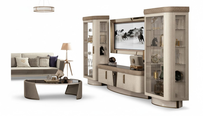 Wohnwand Set 4tlg. Wohnzimmer rtv Vitrine Regal Modern Garnitur Gruppe Holz tv