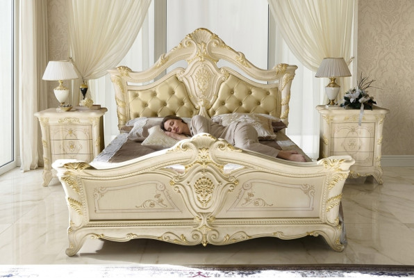 Klassisches Bett Luxus Chesterfield Holz Schlafzimmer Hotel Barock Möbel Betten