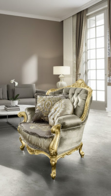 Sessel Relax Stoff Lounge Club Polster Design Couch Sofa Sitzer Luxus Gold Neu
