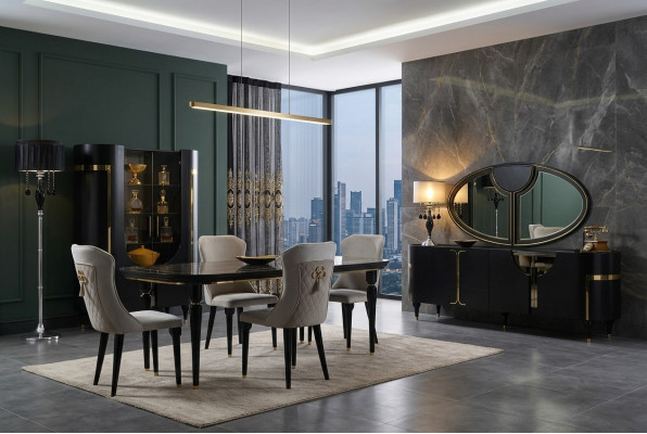 Tisch Set Garnitur Esstisch 4 Stühle Luxus Stil Möbel Stuhl Gruppe Kommode 8tlg
