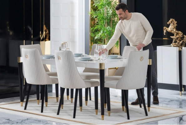 Essgruppe Garnitur Set Komplett Design Lehnstuhl 6x Stühle Polster Textil Stoff