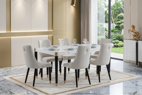 Essgruppe Garnitur Set Komplett Design Lehnstuhl 6x Stühle Polster Textil Stoff