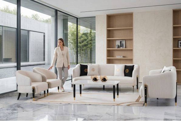 Garnitur Design Sofas Sofa Couch Samt Polster Sitz 3+3+1+1 Sitzer Sofagarnitur