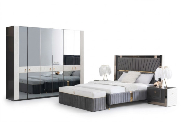 Schlafzimmer Komplett Set Bett Nachttisch Hocker 5tlg Design Holz Möbel Sets Neu