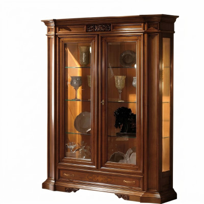 Vitrine Anrichte Vitrinen Luxus Glas Schrank Schranke Braun Holz Design Möbel