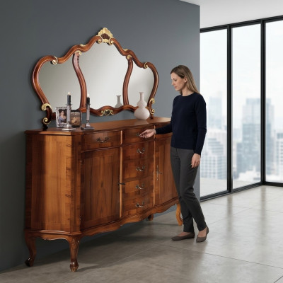 Braun Kommode Schminktisch Frisiertisch Frisierkommode Spiegel 7 Schubladen neu