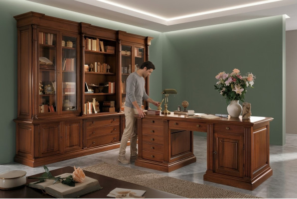 Büro Einrichtung Massiv Holz Schreibtisch Bücherschrank Tisch Regal Schrank 2tlg