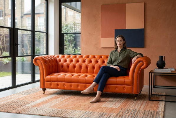 Designer Sofa 3 Sitzer Chesterfield Couch Polster Sofas Design Orange Sofort