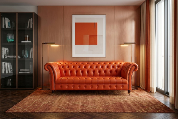 Designer Sofa 3 Sitzer Chesterfield Couch Polster Sofas Design Orange Sofort