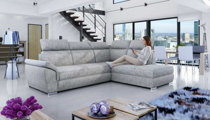 Stoff Ecksofa L-Form Sofa Couch Design Polster Modern Textil Bettfunktion neu