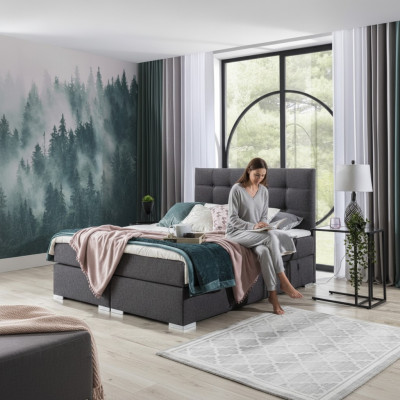 Komplett Set Matratze & Topper Boxspring Bett Polster Betten Textil Stoff