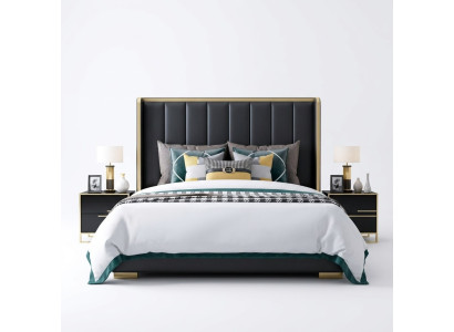 Luxus Bett Schlafzimmer Italienisches Leder Polster Doppel Betten Metall