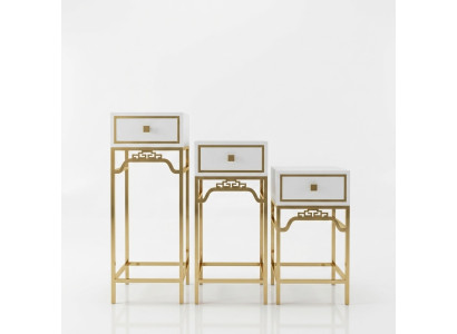 Ständer Konsolen Tisch Säule Design Regal – Holz mit Edelstahl Hochglanz