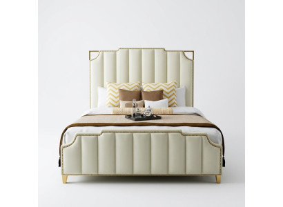 Designer Doppelbett Bett Hotel Luxus Schlafzimmer 180x200cm Leder Metall