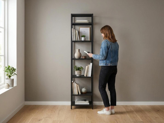 Regal Glas Metall Standregal im modernen Design in Schwarz Wohnzimmer