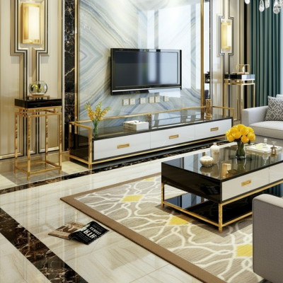 Luxus Metall Couchtisch Gold Schwarz Hochglanz Sofa Wohnzimmer Tisch