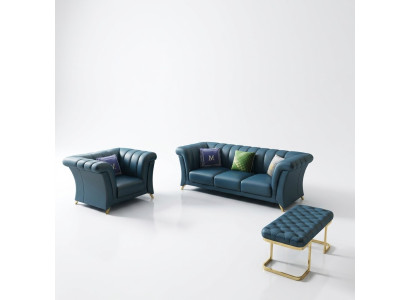 Designer Couch Polster Sitz Garnitur Sofa Garnituren 3+1 Sitzer + Hocker