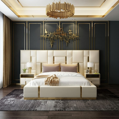 Hotelbett Luxus Design Betten Polster Deko Metall Leder Schlafzimmer XXL