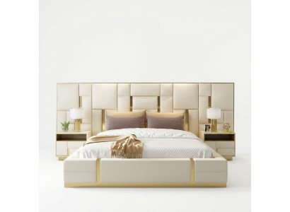 Hotelbett Luxus Design Betten Polster Deko Metall Leder Schlafzimmer XXL