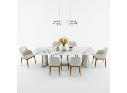 Komplett Set Esstisch + 6 Stühle Esszimmer Deko Set Ess Gruppe Holz Tisch