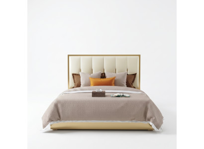 Luxus Design Leder Bett Metall Gold Betten Polster Hotel Schlafzimmer