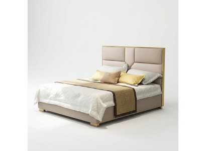 Luxus Design Leder Bett Metall Gold Betten Polster Hotel 180x200cm