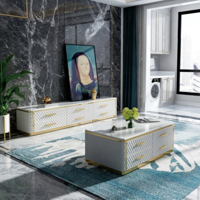 Edelstahl Sideboard Leder Marmor Imitation Stein Couchtische 200x40cm