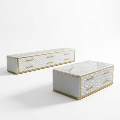 Edelstahl Sideboard Leder Marmor Imitation Stein Couchtische 200x40cm