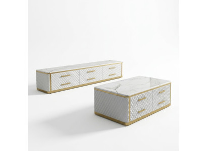 Edelstahl Sideboard Leder Marmor Imitation Stein Couchtische 200x40cm
