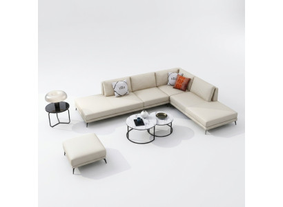 Moderne Sofa Eckgarnitur L Form Polster Sitz Dekor Ecke Couch + Hocker