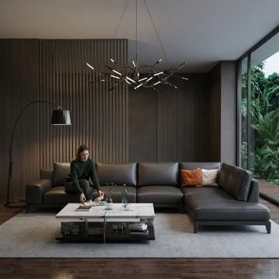 Wohnlandschaft L-Form Ecksofa Couch Leder Design Polster Garnitur Sofa