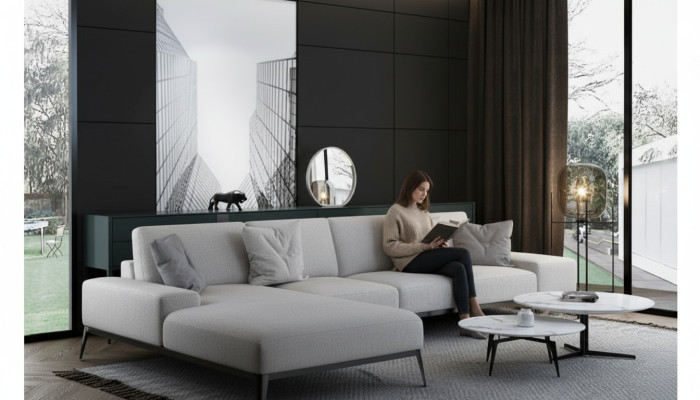 Italienische Polster Sitz Ecke Leder Couch Moderne Garnitur Wohnlandschaft