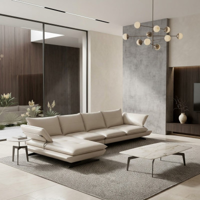 Italienische Polster Sitz Ecke Leder Couch Garnitur Moderne Wohnlandschaft