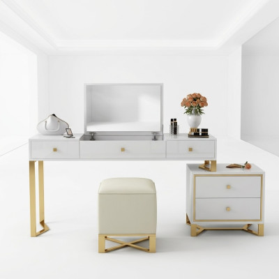 Schminktisch Spiegel Hocker Komplett Set Kommode Schlafzimmer Neu 3tlg.